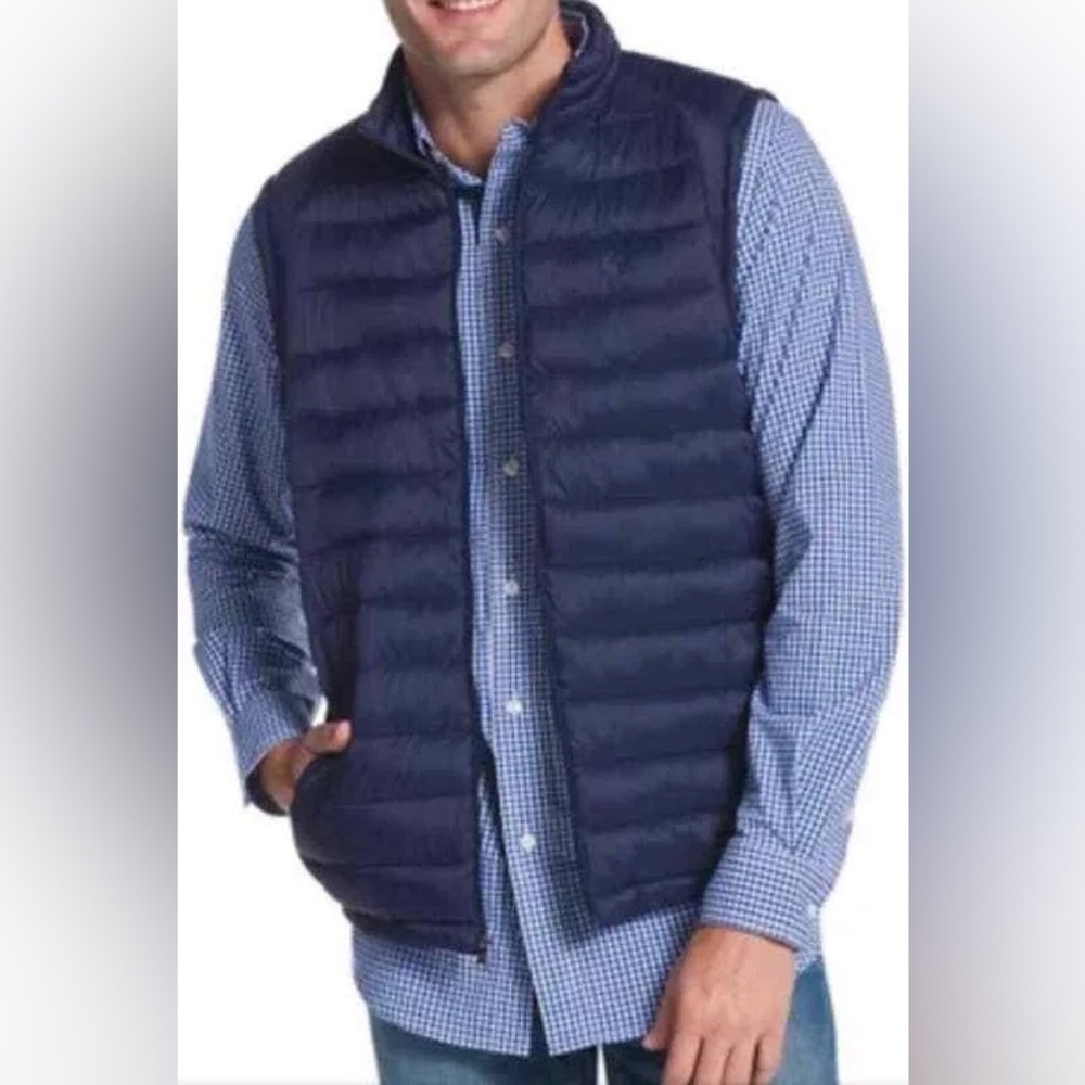 Chaps Navy Blue Puffer Style Sleeveless Vest Full Zip Packable Size Medium